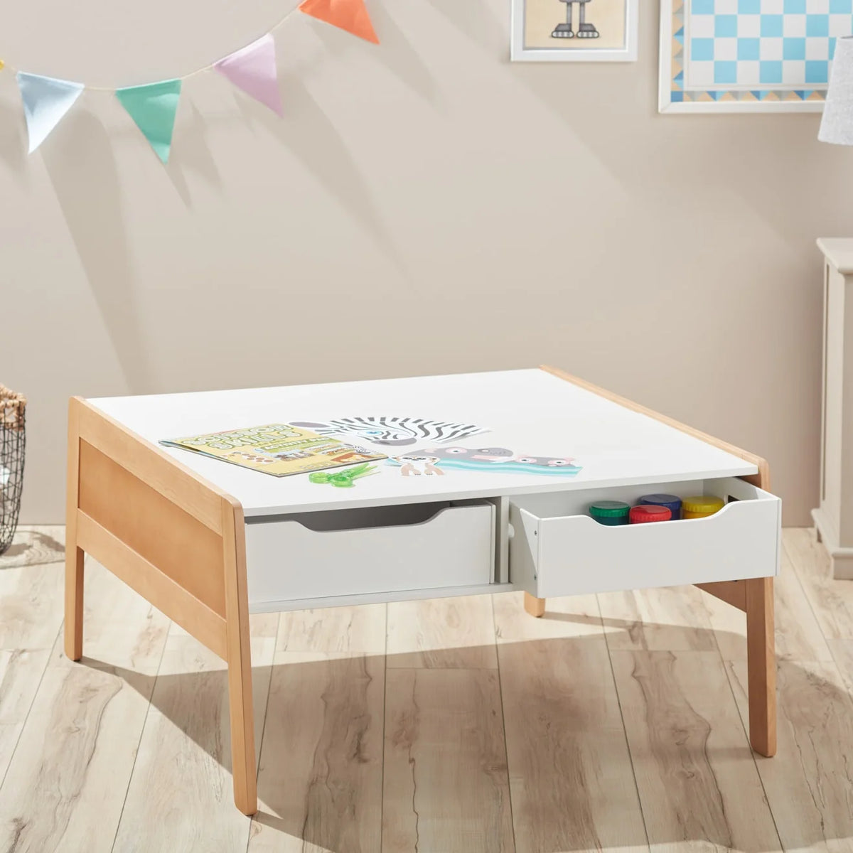 Wooden Art & Activity Table with Bins